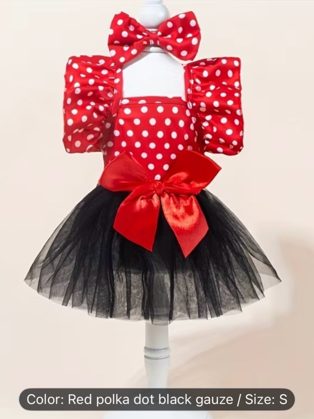 Pets Red Polka Dot Black Tulle Minnie Mouse Costume with Bow Dog or Cat